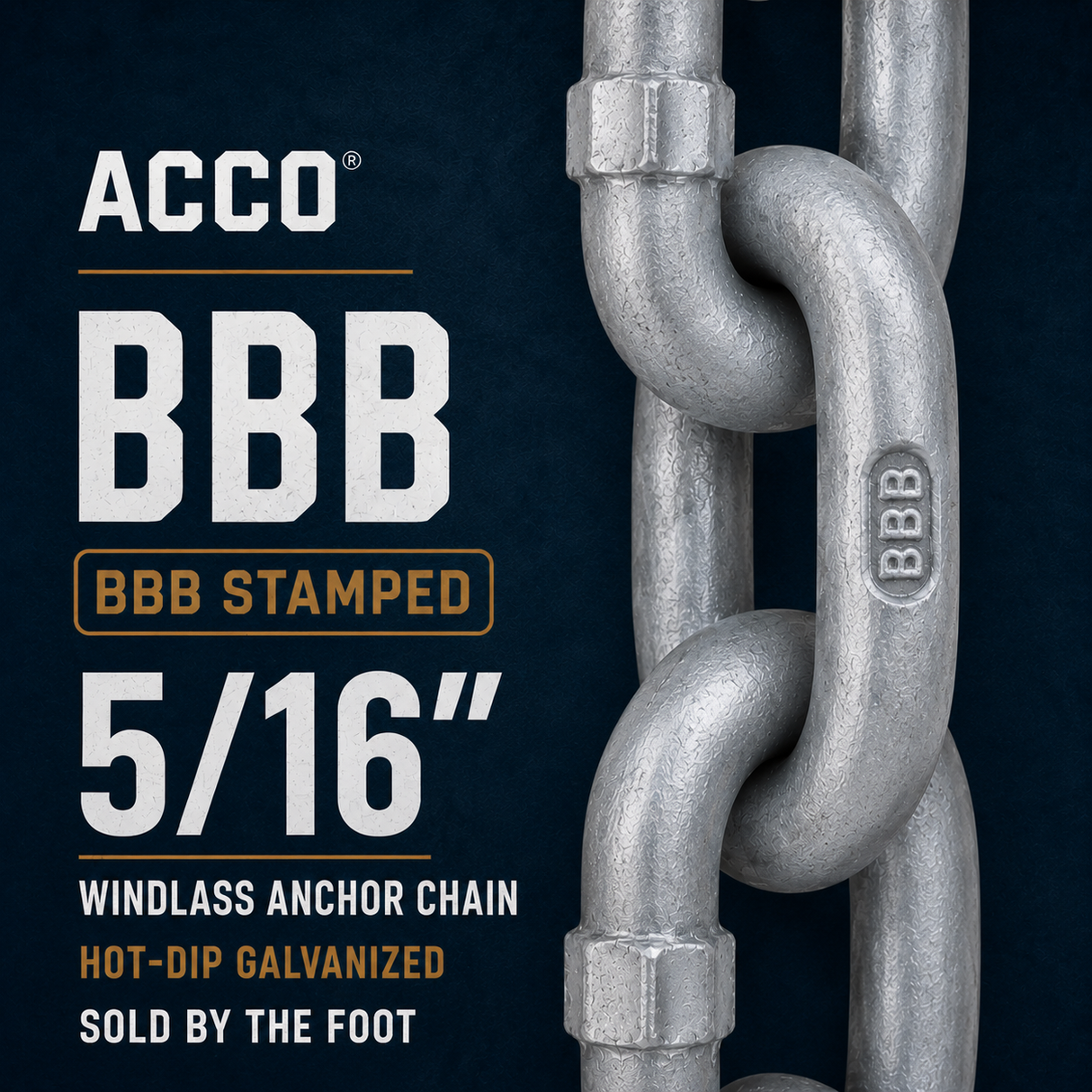 ACCO 5/16" BBB Windlass Anchor Chain - Galvanized - Sold by Foot