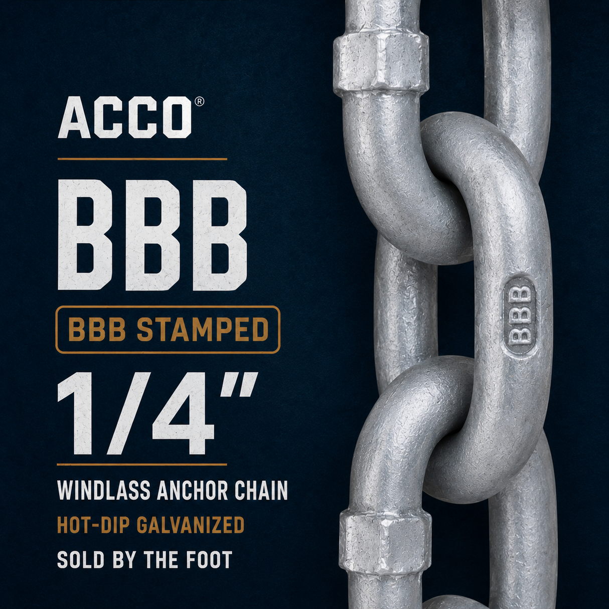 ACCO 1/4" BBB Windlass Anchor Chain - Galvanized - Sold by Foot