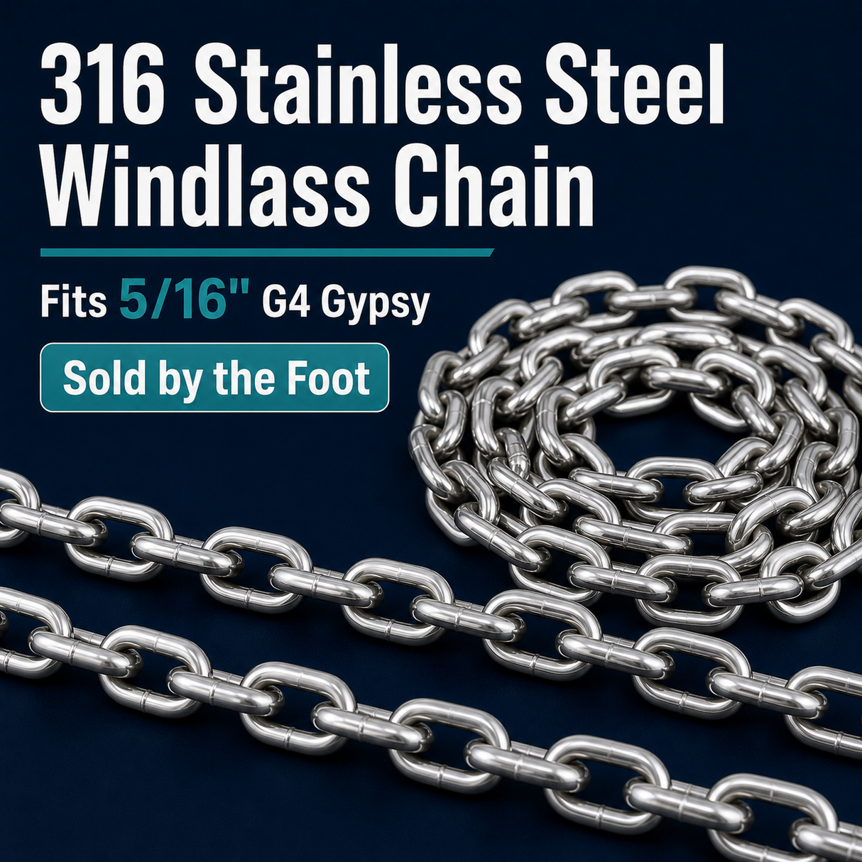 5/16" 316 Stainless Steel G4-Compatible Windlass Chain — By Foot