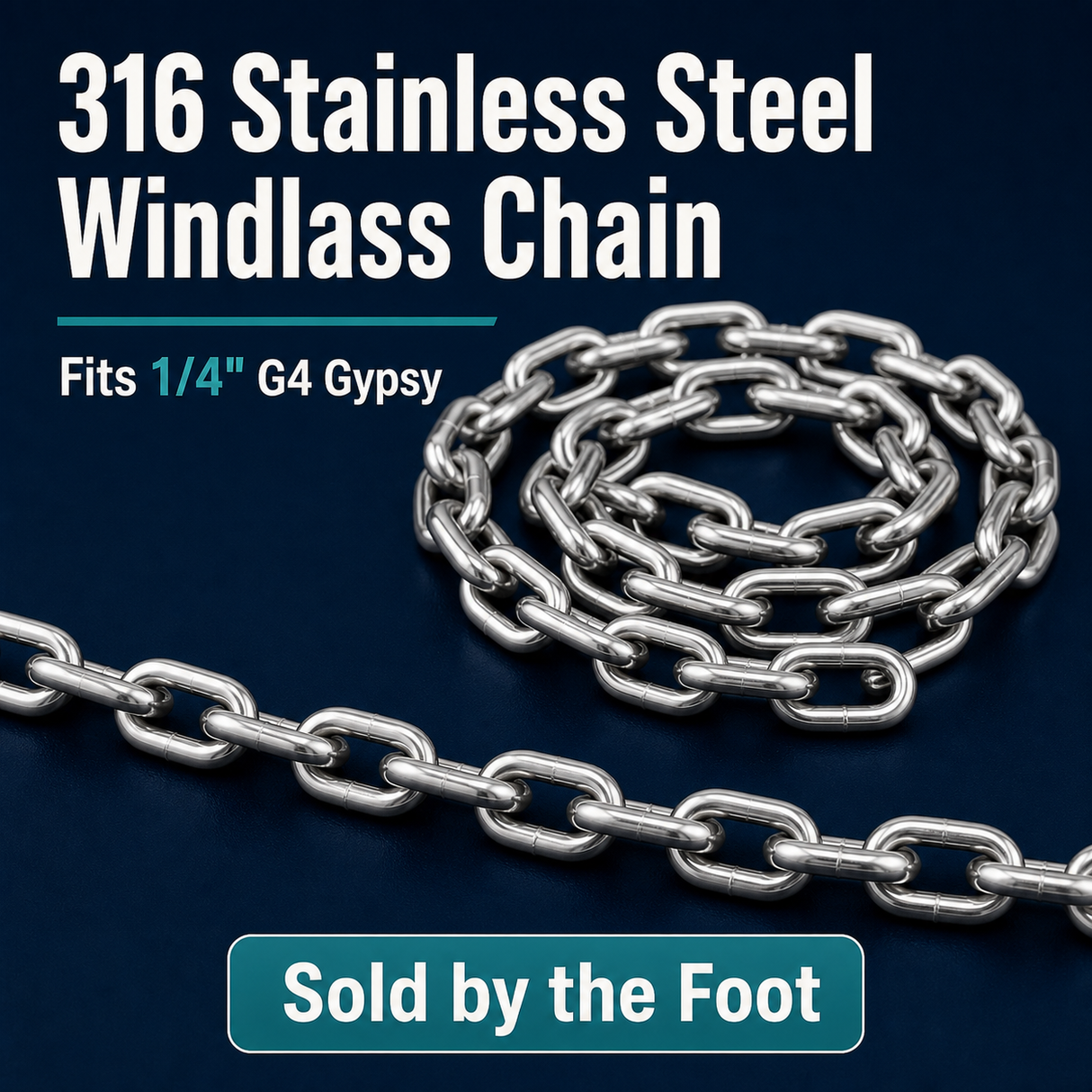 1/4" 316 Stainless Steel G4-Compatible Windlass Chain — By Foot