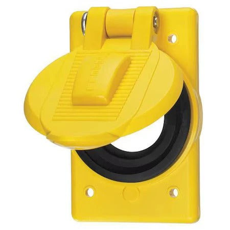 Hubbell HBL74CM24WO yellow weatherproof lift cover, lid closed