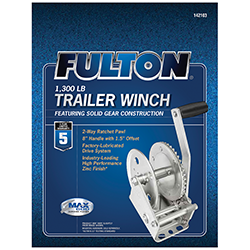 Fulton Trailer Winch, Single-Speed, 1,300 lbs. Capacity, No Strap, 8 Inch Handle, Silver