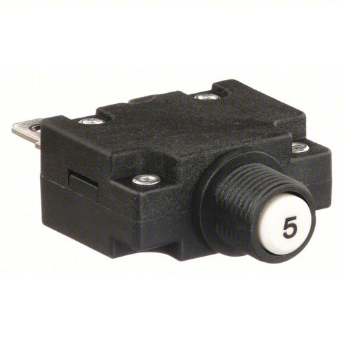 Panel Mount Circuit Breaker: 5 A Amps, 125/250V AC, 32V DC, 11mm Collar, 1.78 in Dp, 1/4 in Tab