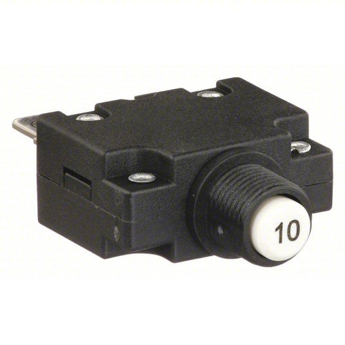 Panel Mount Circuit Breaker: 10 A Amps, 125/250V AC, 32V DC, 11mm Collar, 1.78 in Dp, 1/4 in Tab