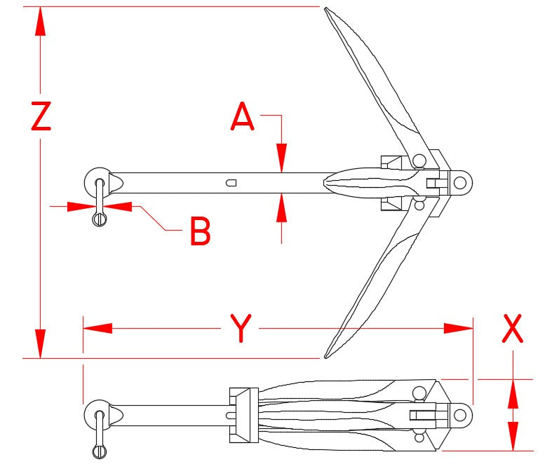 Suncor folding grapnel anchor dimension drawing