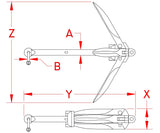 Suncor folding grapnel anchor dimension drawing