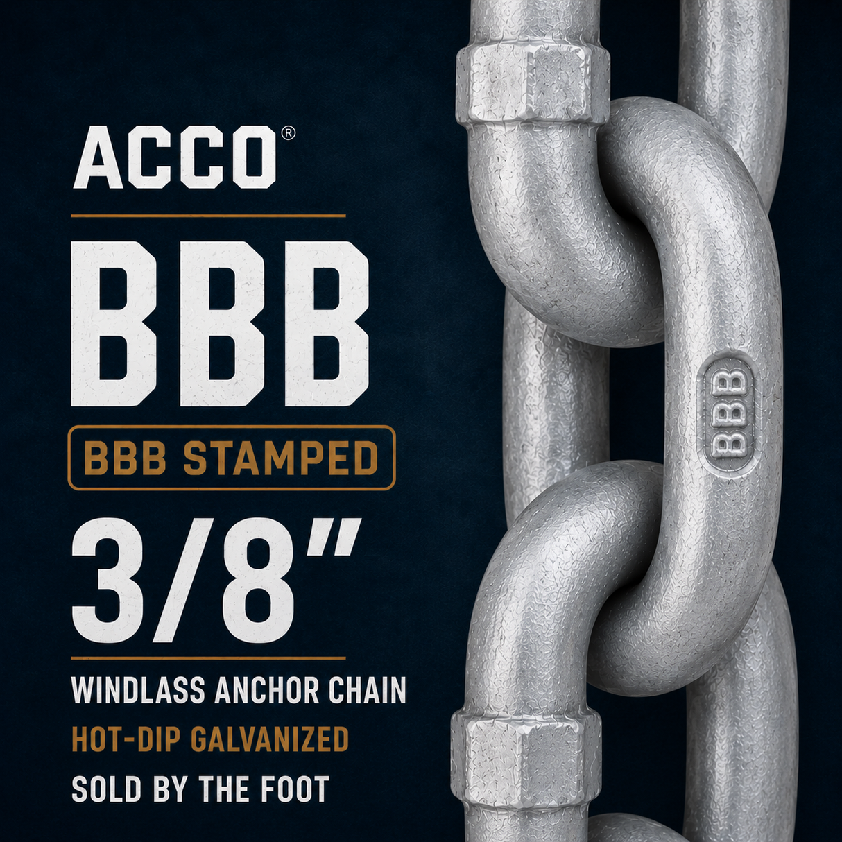 ACCO 3/8"  BBB Windlass Anchor Chain - Galvanized - Sold by Foot