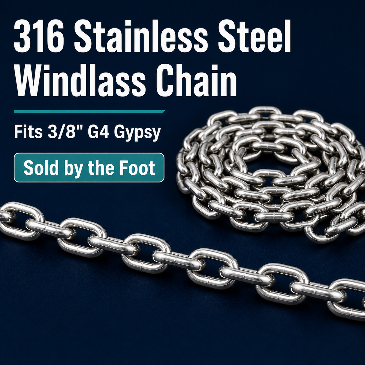 3/8-Inch 316 Stainless Steel G4-Compatible Windlass Chain — By Foot
