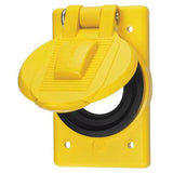 Hubbell HBL74CM24WO yellow weatherproof lift cover, lid closed