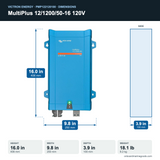 Victron MultiPlus 12/1200/50-16 120V PMP122120100 dimensions: 16.0 x 9.8 x 3.9 in (406 x 250 x 100 mm), 18.1 lb