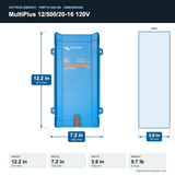 Victron MultiPlus 12/500/20-16 120V PMP121500100 dimensions: 12.2 x 7.2 x 3.9 in (311 x 182 x 100 mm), 9.7 lb