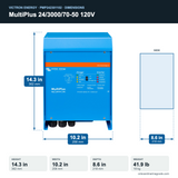Victron MultiPlus 24/3000/70-50 120V PMP242301102 dimensions: 14.3 x 10.2 x 8.6 in (362 x 258 x 218 mm), 41.9 lb