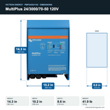 Victron MultiPlus 24/3000/70-50 120V PMP243021102 dimensions: 14.3 x 10.2 x 8.6 in (362 x 258 x 218 mm), 41.9 lb