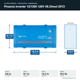 Victron Phoenix Inverter 12/1200 120V VE.Direct GFCI PIN122122510 dimensions: 4.6 x 9.1 x 14.3 in (117 x 232 x 362 mm), 16.3 lb