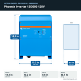 Victron Phoenix Inverter 12/3000 120V PIN123020100 dimensions: 14.3 x 10.2 x 8.6 in (362 x 258 x 218 mm), 39.7 lb
