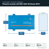 Victron Phoenix Inverter 24/1200 120V VE.Direct GFCI PIN242122510 dimensions: 4.6 x 9.1 x 12.9 in (117 x 232 x 327 mm), 16.3 lb