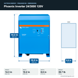 Victron Phoenix Inverter 24/3000 120V PIN243020100 dimensions: 14.3 x 10.2 x 8.6 in (362 x 258 x 218 mm), 39.7 lb